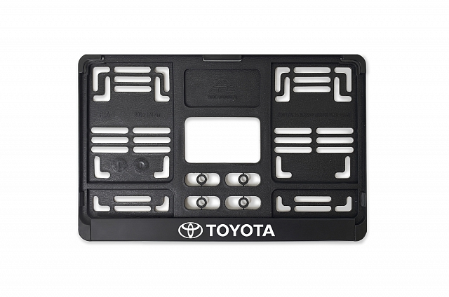 Рамка автомобильного номера квадратная 290 х 170 черная УФ печать "Toyota"