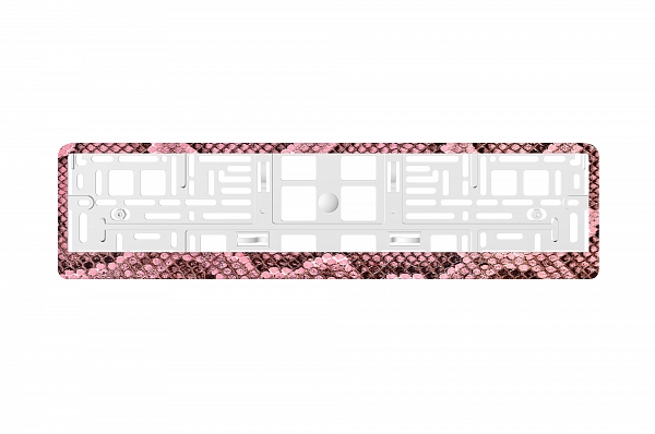 Рамка автомобильного номера УФ-печать ARS STYLE белая "Питон розовый"